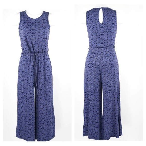 Nicole Miller New York Blue and Black Wide Leg Jumpsuit size medium - Picture 1 of 5